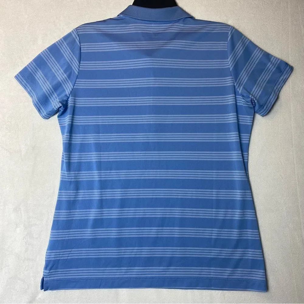 Nike Golf Dri Fit White and Blue Striped Short Sleeve Polo Size Large
